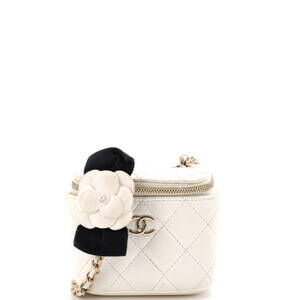 Chanel Mini Camellia Bow Vanity Case with Chain Quilted Lambskin